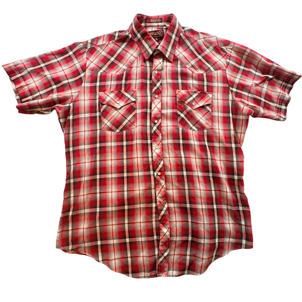 Sheplers Western Shirt Mens XL Red Plaid Short Sleeve Pearl Snap Cowboy Fit